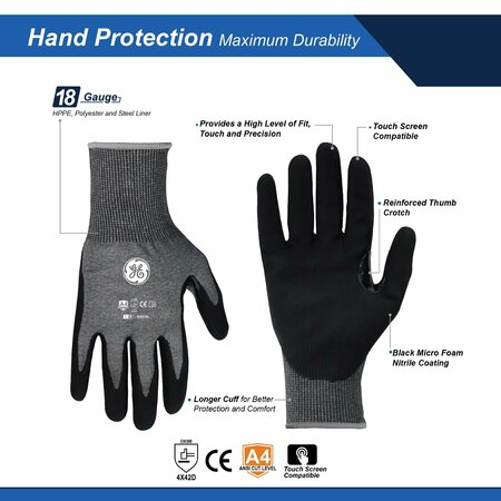 Ge Micro Foam Nitrile Dipped Gloves, 18GA, 1 Pair, L GG225LC